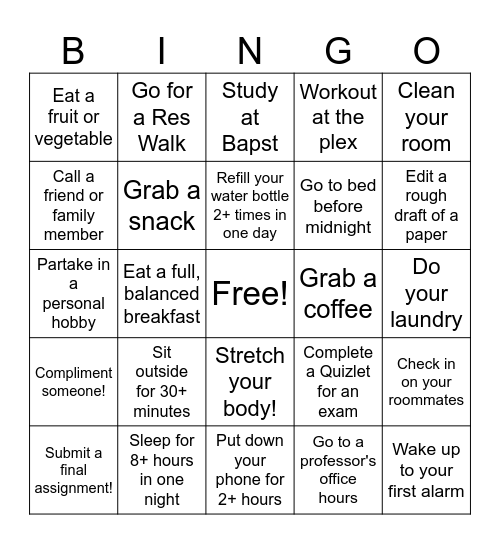 Study Day Bingo! Bingo Card