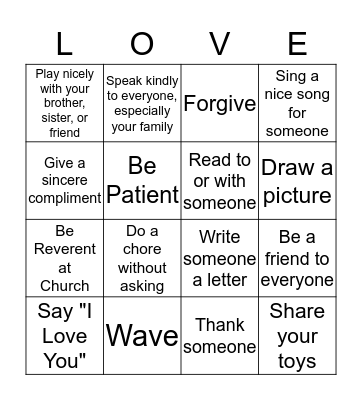 Show the Love in your Heart Bingo Card