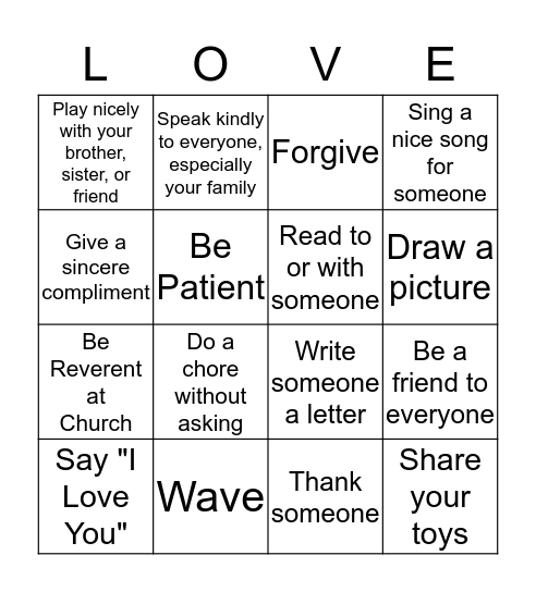 Show the Love in your Heart Bingo Card