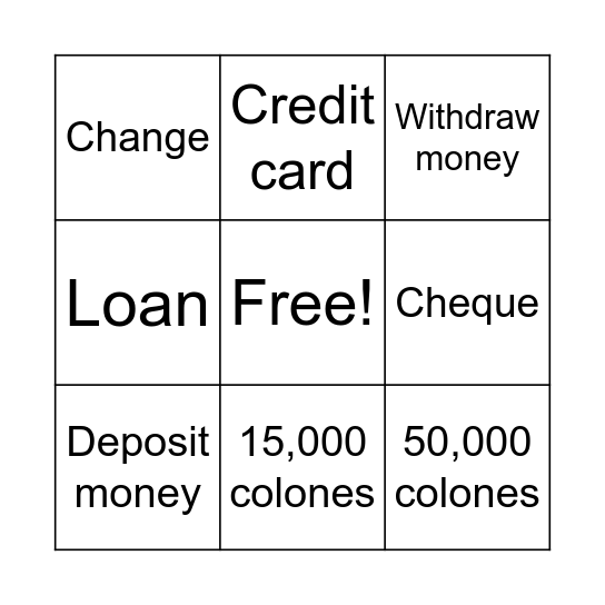 The Bank Bingo Card