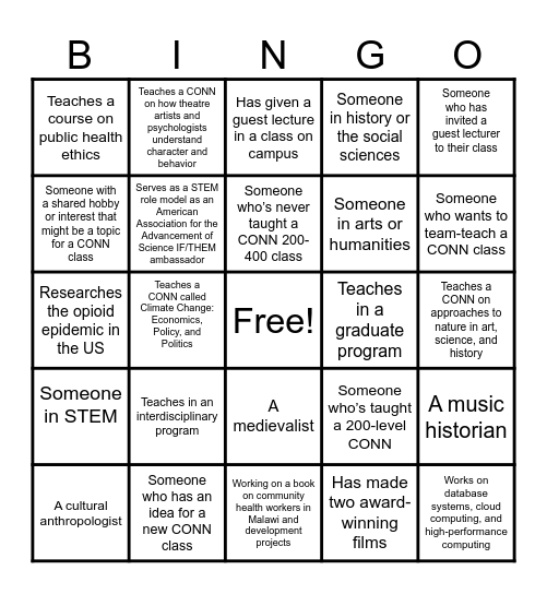 Instructor Scavenger Hunt Bingo Card