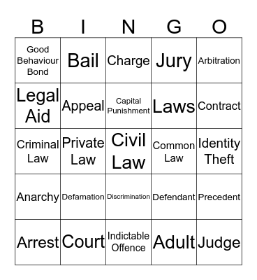 Law and Society Bingo! Bingo Card