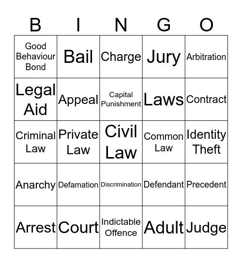 Law and Society Bingo! Bingo Card