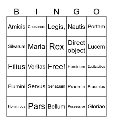 Latin Nouns Bingo Card