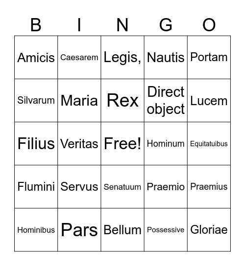 Latin Nouns Bingo Card