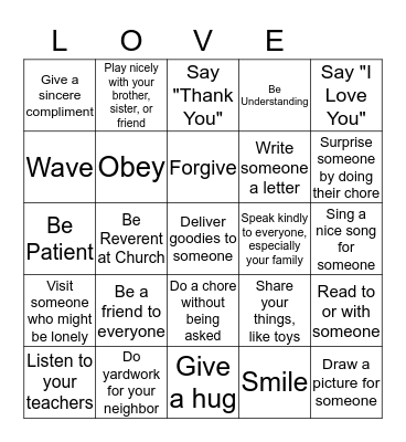 Show the Love in Your Heart Bingo Card