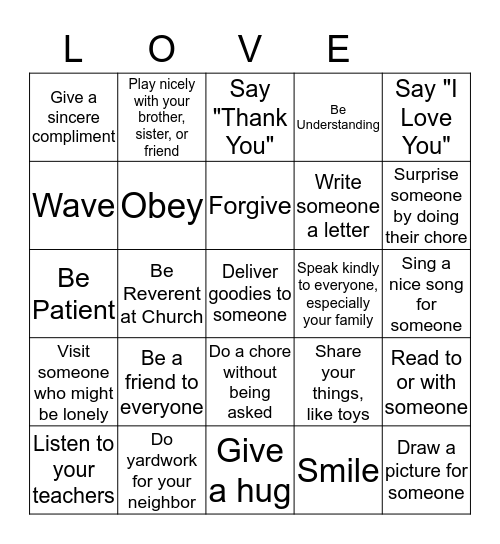 Show the Love in Your Heart Bingo Card