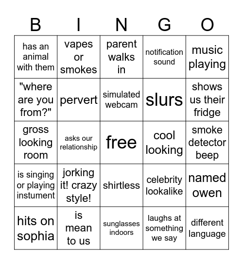 omegle Bingo Card