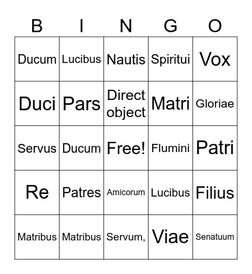 Latin Nouns Bingo Card
