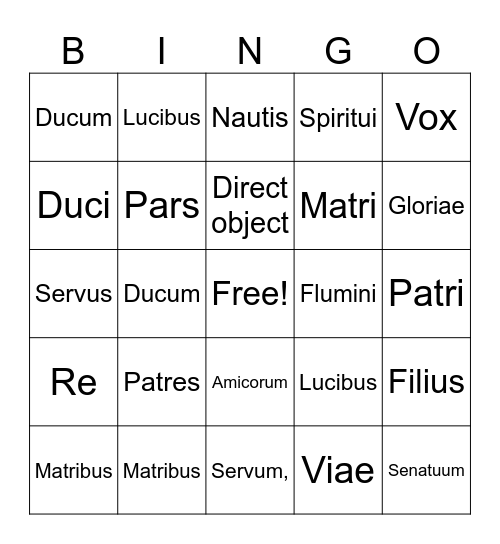 Latin Nouns Bingo Card