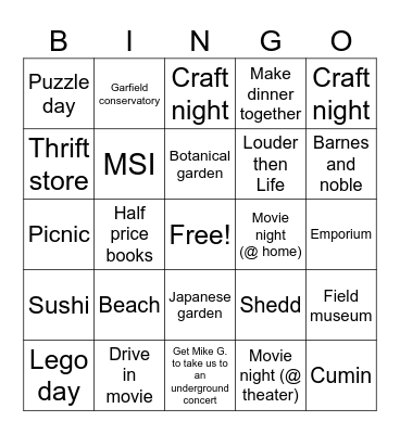 Summer 2026 Bingo Card