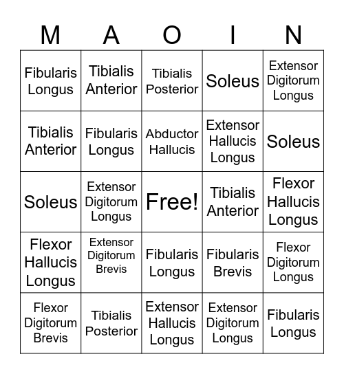 MAOIN Bingo Card