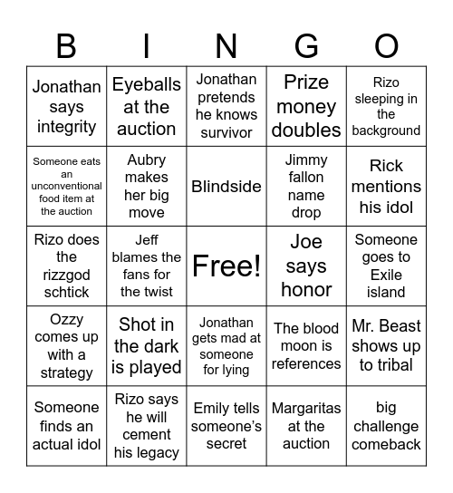 Survivor 50 Episode 10 Bingo Card