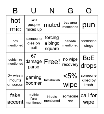 RAID BONGO Bingo Card