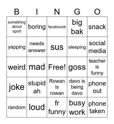 school Bingo Card