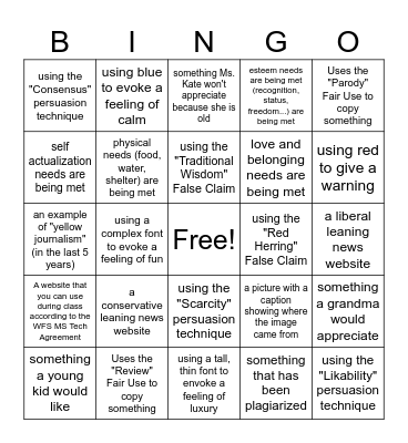 Media Review Bingo Card