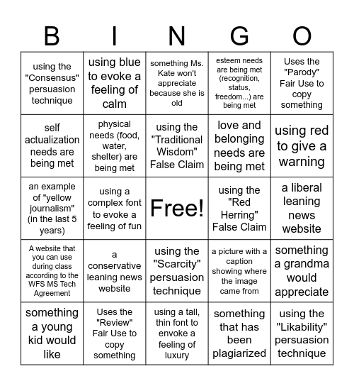 Media Review Bingo Card