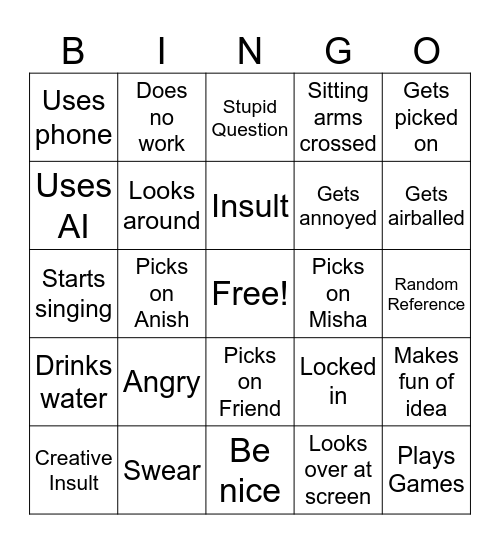 Kabir Bingo Card