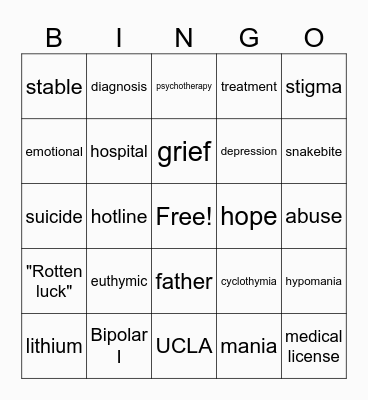 Bipolar Bingo Card