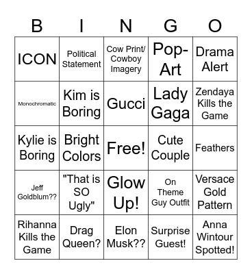 Met Gala Bingo Card