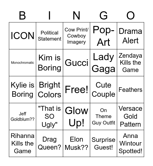 Met Gala Bingo Card