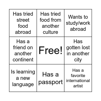 Global Gala Bingo Card
