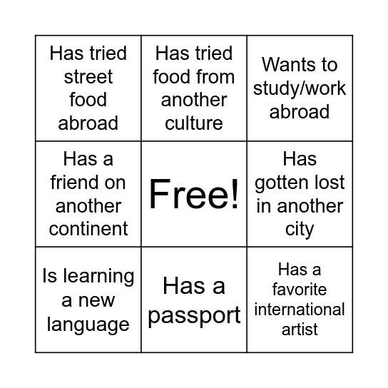 Global Gala Bingo Card