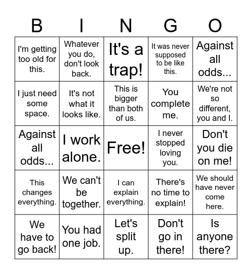 Movie Cliché Bingo Card