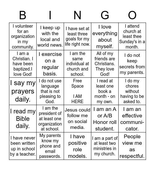 New Bethel's Youth In Action  Bingo Card