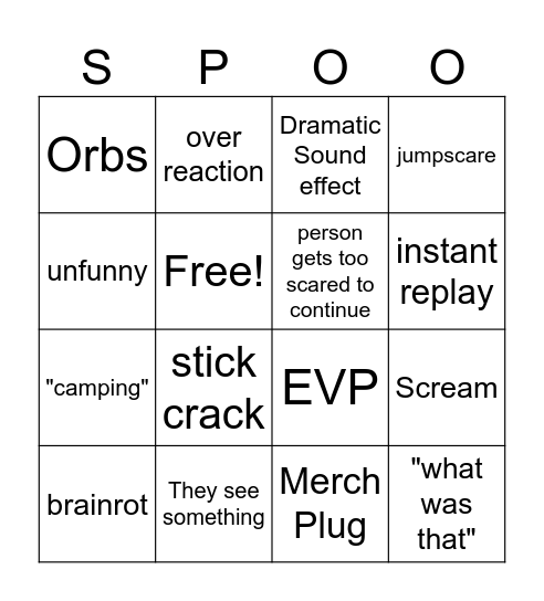 GOHST OOKY SPOOKY Bingo Card