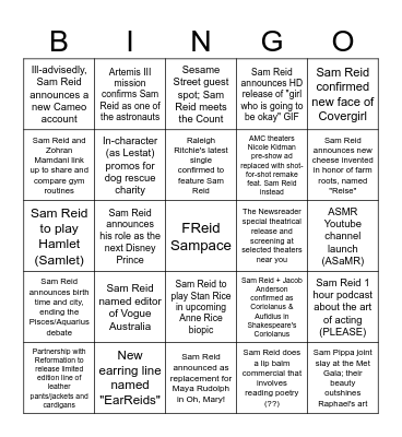 Sam Reid Updates Announcement (non-TVL-related) Bingo Card