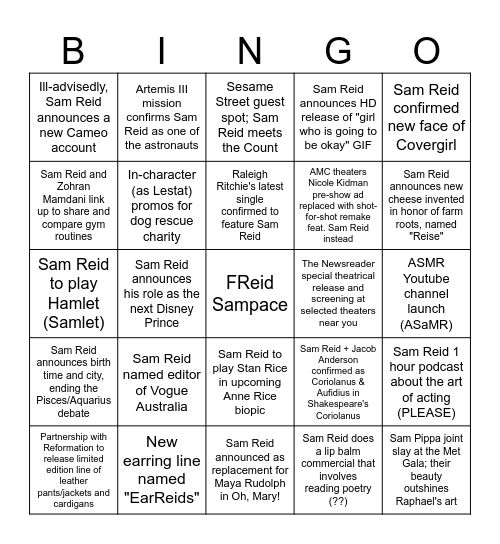 Sam Reid Updates Announcement (non-TVL-related) Bingo Card