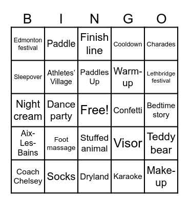 Sistership Pajama Party Bingo Card