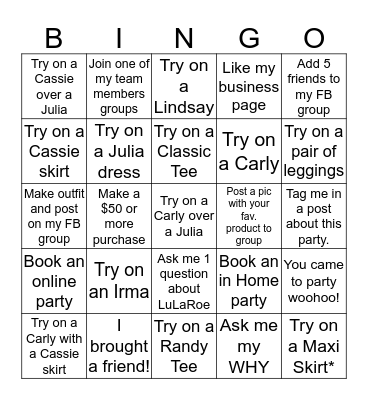 LuLaRoe with Ashly Graves Bingo Card