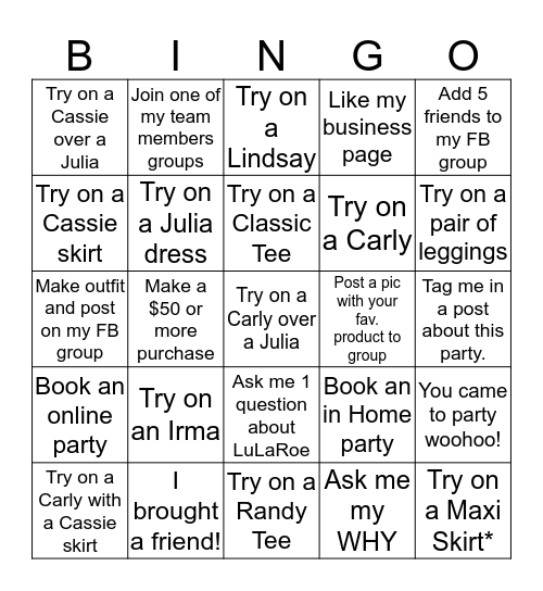 LuLaRoe with Ashly Graves Bingo Card