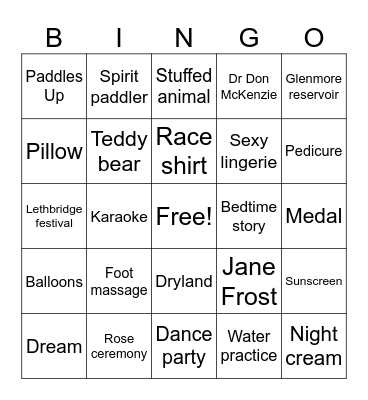 Sistership Pajama Party Bingo Card