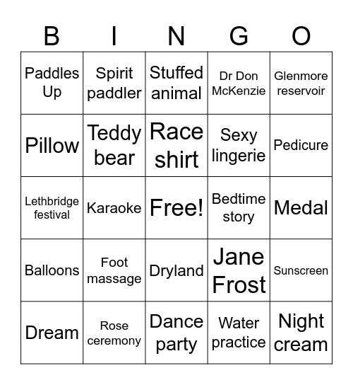 Sistership Pajama Party Bingo Card