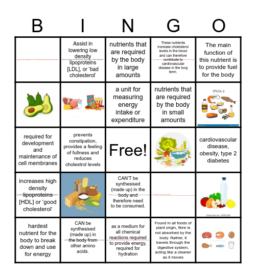 Macronutrients Bingo Card