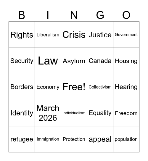 Immigration Bingo! Bingo Card