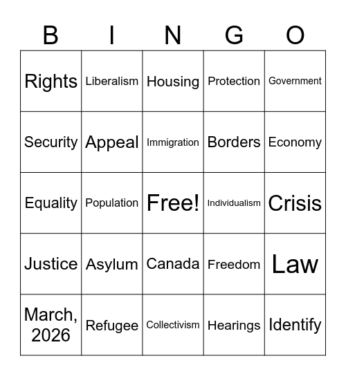 Bill C-12 bingo Card