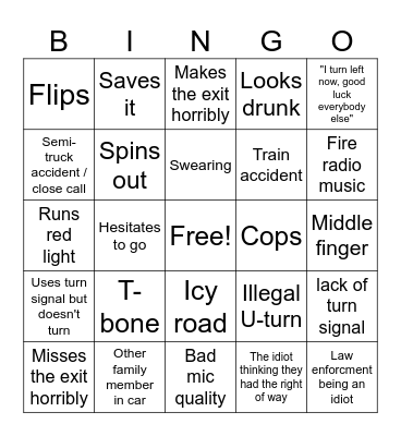 Idiots in cars bingo Card