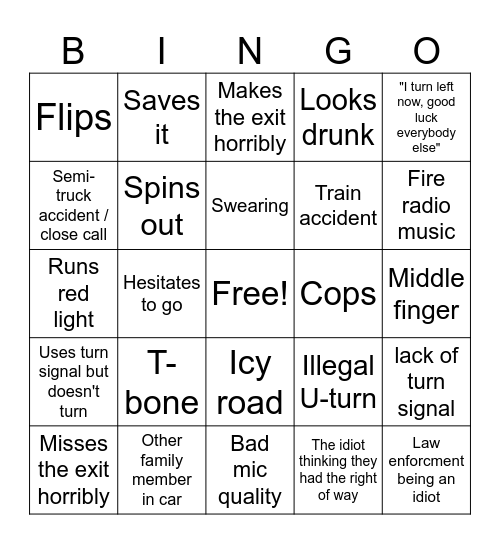 Idiots in cars bingo Card