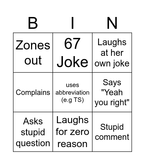 Shanley Bingo Card