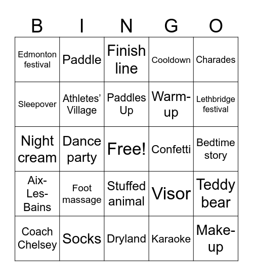 Sistership Pajama Party Bingo Card