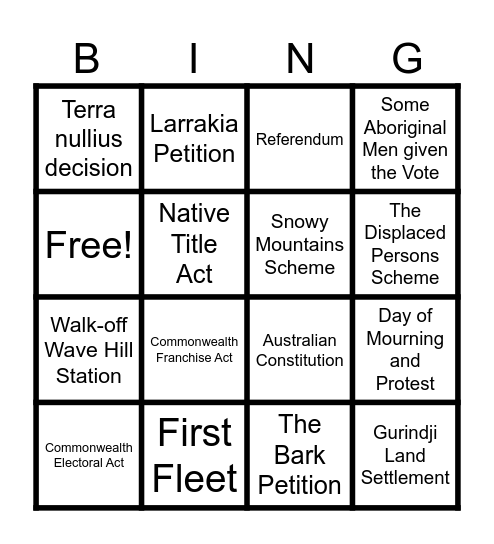 Changes to Rights Bingo Card