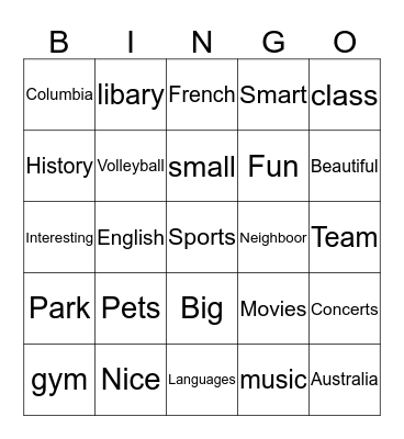 Connect 2  Bingo Card