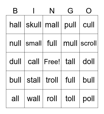all / ull / oll Bingo Card