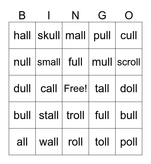 all / ull / oll Bingo Card