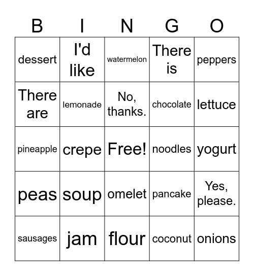 FOOD Bingo Card