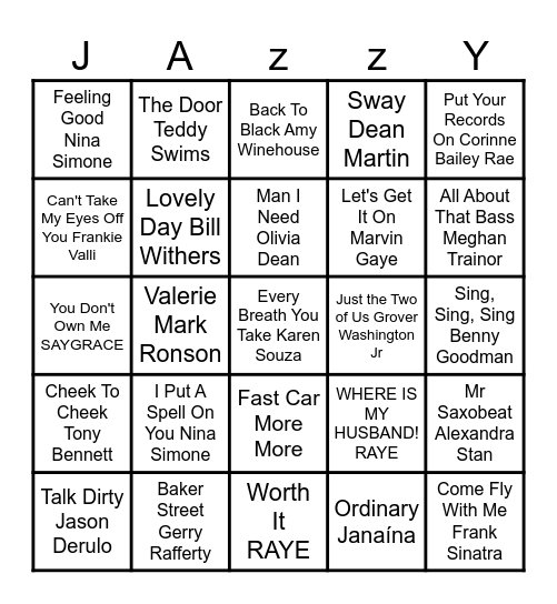 🎶 Jazzed Up Bingo 🎷 Bingo Card